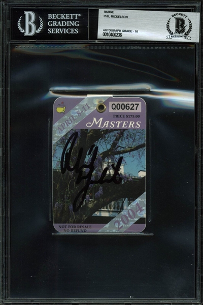 Lot of 3 Phil Mickelson Signed Masters Badges from Championship Years - 2004, 2006, and 2010 (BAS/Beckett Encapsulated)