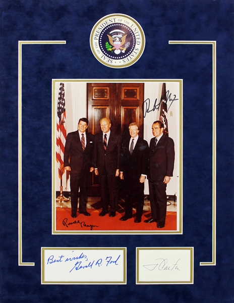 Four Presidents Signed & Matted Photo Display w/ Reagan, Nixon, Ford & Carter (BAS/Beckett)