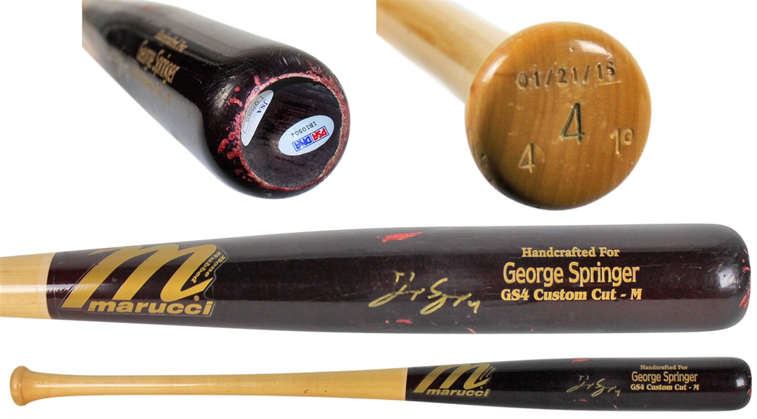 George Springer 2016 Game Used & Signed Marucci Custom Cut Baseball Bat (PSA/DNA & BAS/Beckett)