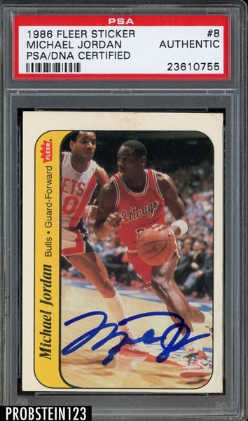 Michael Jordan Signed 1986-87 Fleer Sticker #8 Rookie Card (PSA/DNA Encapsulated)