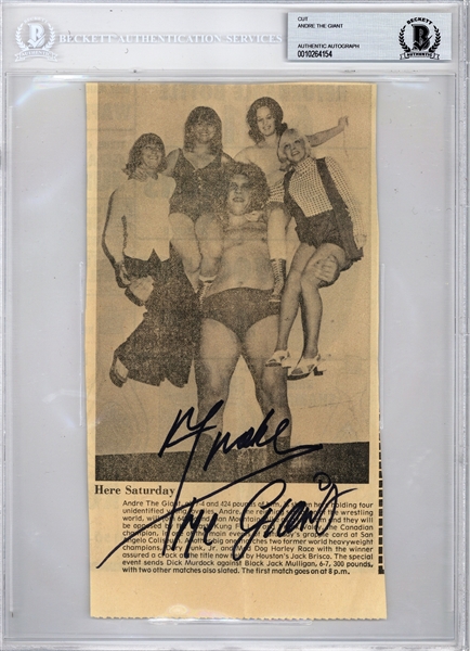 Andre The Giant Signed 3" x 6" Magazine Photograph Holding Four Women! (Beckett/BAS)