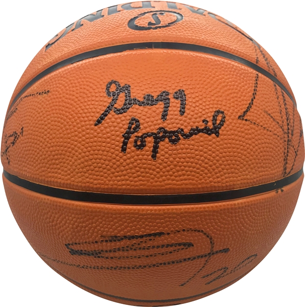 Spurs Dynasty: Tim Duncan, Greg Popovich, Tony Parker & Manu Ginobili Signed NBA Basketball (JSA)