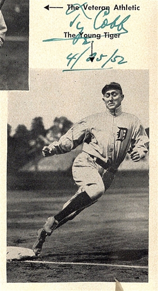 Ty Cobb Highly Desirable Signed "Rounding Third" Near-Mint Magazine Photograph (JSA)