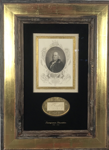 Benjamin Franklin Impressive Signed & Framed 1.5" x 3" Document Clipping (JSA)