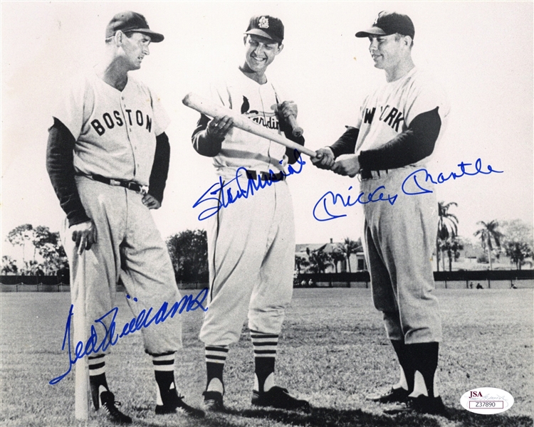Ted Williams, Mickey Mantle & Stan Musial Rare Signed 8" x 10" Photograph (JSA)