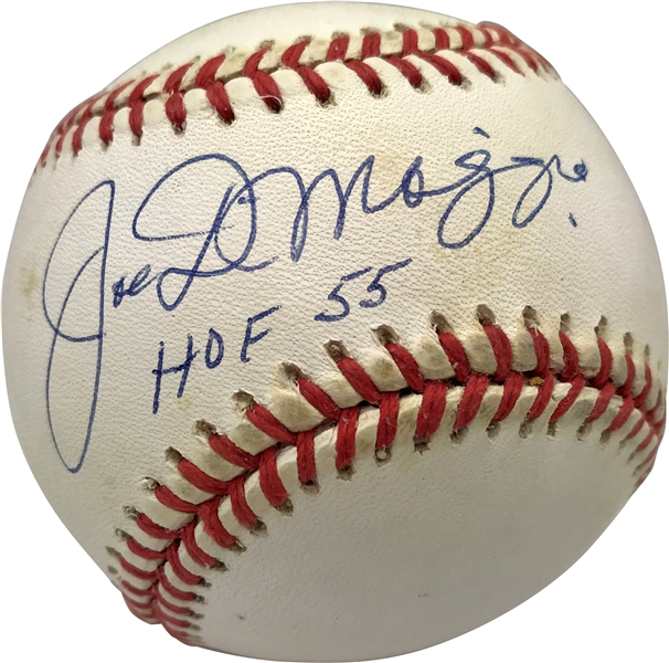 Joe DiMaggio Signed & Inscribed "HOF 55" OAL Baseball (JSA)