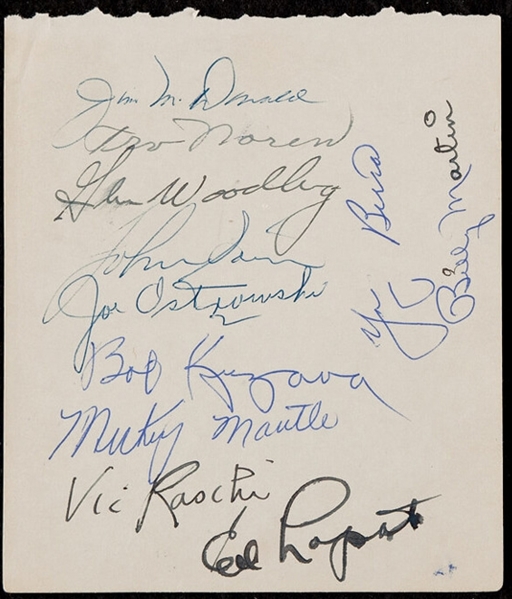 1951/52 Yankees Signed 5" x 5" Album Page w/ DiMaggio, Mantle, Martin & Others (Beckett/BAS)