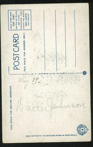 Walter Johnson Playing-Era Signed c. 1919 Postcard (JSA)