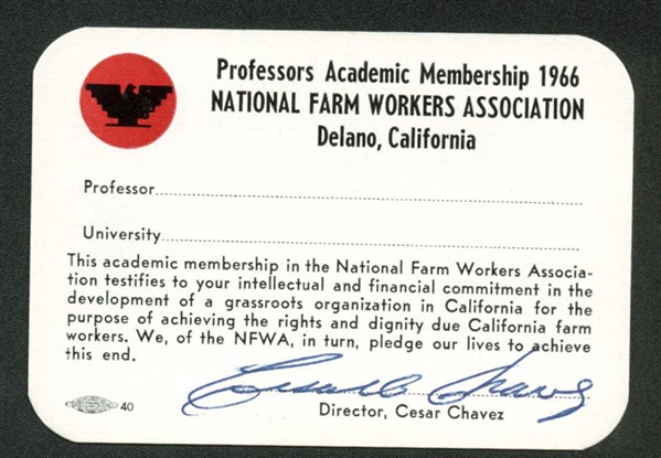 Cesar Chavez Signed National Farm Workers Membership Card (Beckett/BAS Guaranteed)