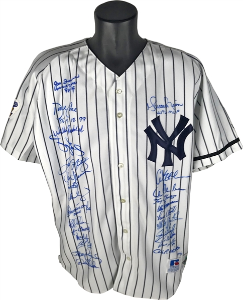 1999 NY Yankees Vintage Team Signed World Series Jersey w/ Jeter & Rivera! (JSA)