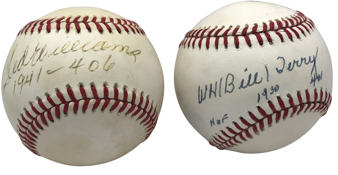.400 Average Club: Ted Williams & Bill Terry Lot of Two (2) Signed & Inscribed Baseballs (JSA & BAS/Beckett Guaranteed))