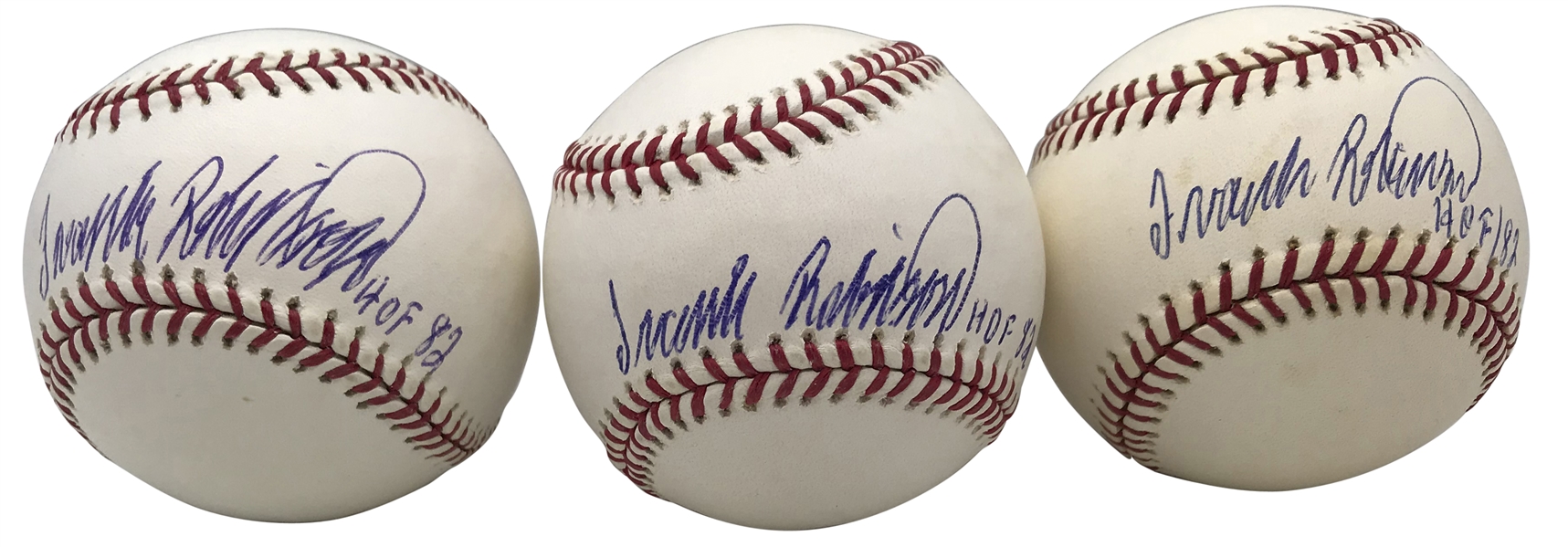 Frank Robinson Lot of Three (3) Signed OML Baseballs w/ HOF 82 Inscription! (Steiner & PSA/DNA)