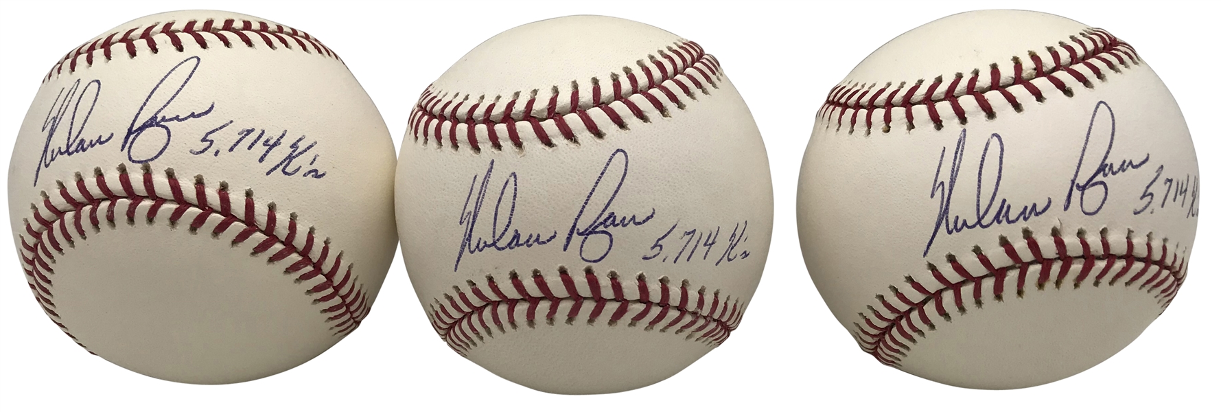 Nolan Ryan Lot of Three (3) Signed & Inscribed "5714 Ks" OML Baseballs (Beckett/BAS Guaranteed)