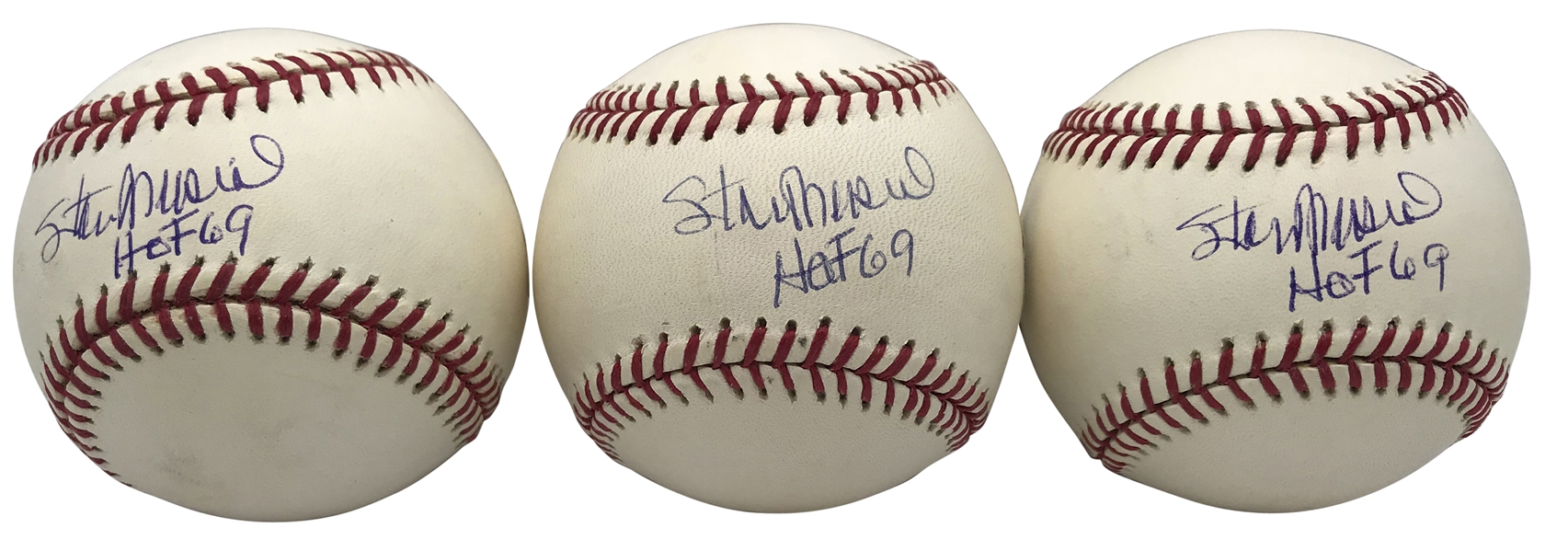 Stan Musial Lot of Three (3) Signed & Inscribed "HOF 69" OML Baseballs (Tristar)
