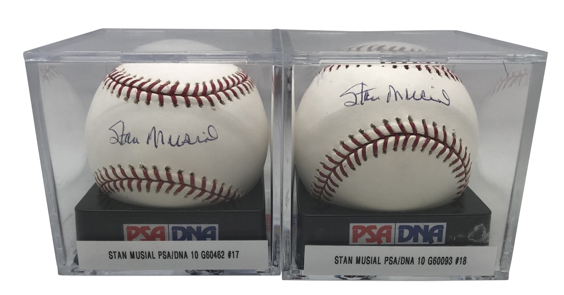 Stan Musial Lot of Two (2) Signed OML Baseballs - PSA/DNA GEM MINT 10!