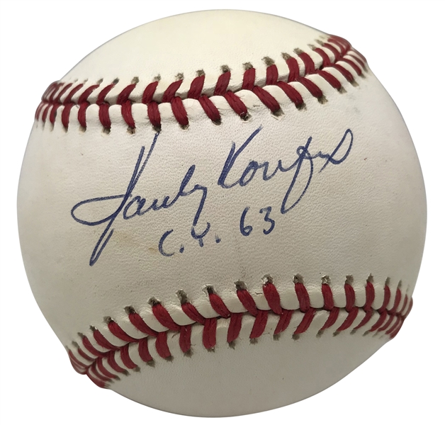 Sandy Koufax Signed ONL Baseball w/ Rare "Cy 63" Inscription! (JSA)