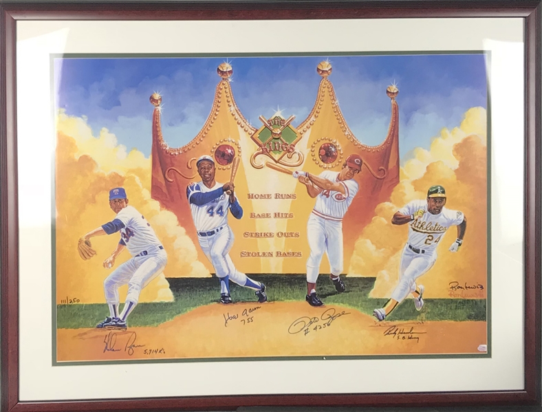 Kings of Baseball Signed Limited Edition Ron Lewis Lithograph w/ Ryan, Aaron, Rose & Henderson! (SGC)