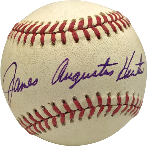 Jim "Catfish" Hunter Signed OAL Baseball w/ RARE Full Name Signature! (JSA)
