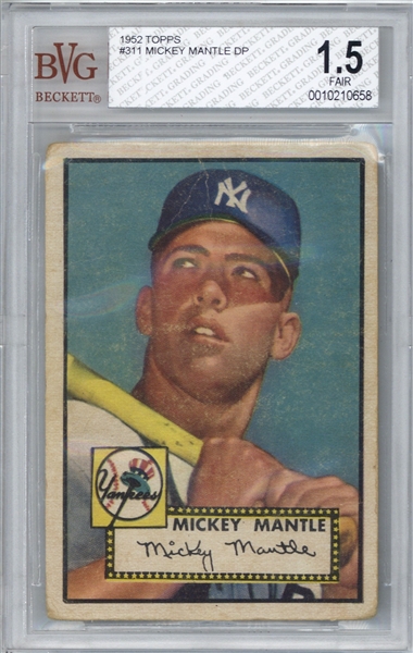 1952 Topps #311 Mickey Mantle Rookie Card - Beckett/BGS 1.5 w/ Excellent Centering! 