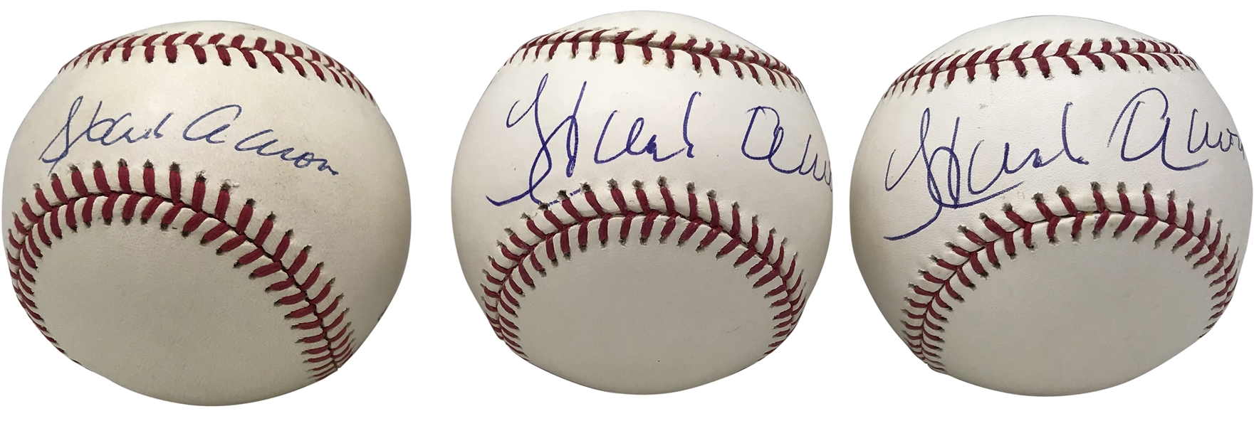 Hank Aaron Lot of Three (3) Signed Official Baseballs (PSA/DNA)