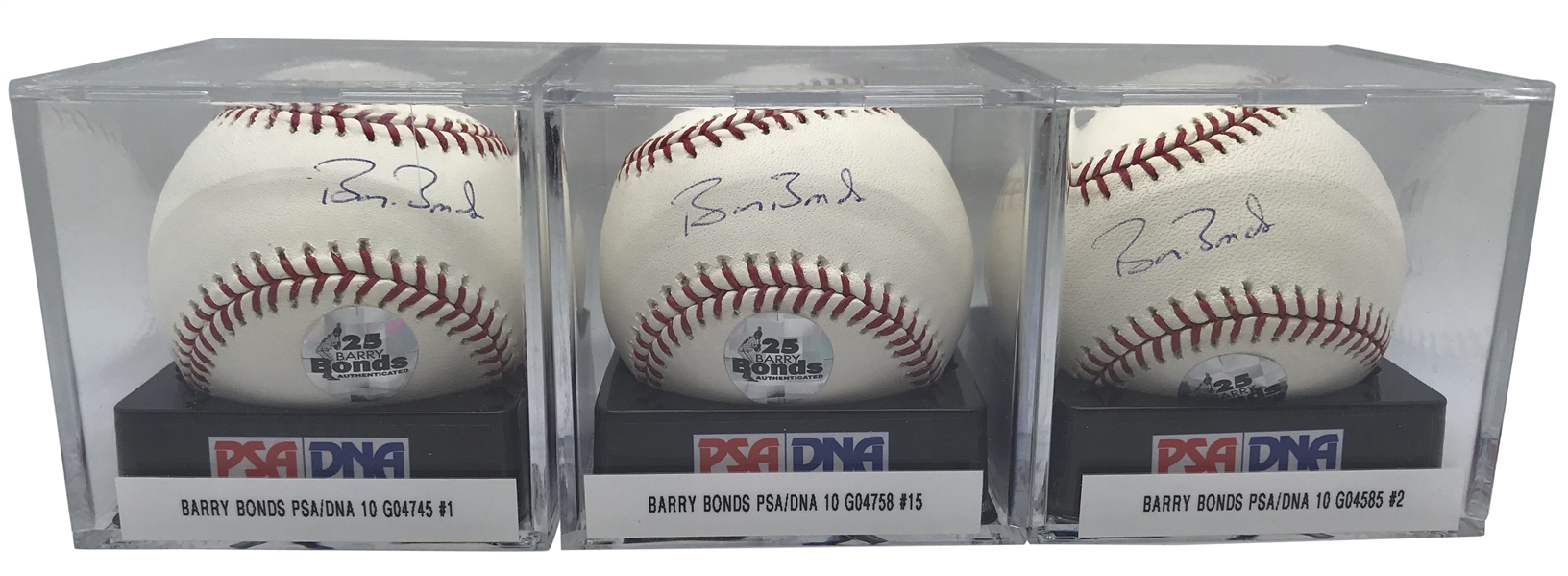 Barry Bonds Lot of Three (3) Signed OML Baseballs - PSA/DNA GEM MINT 10!