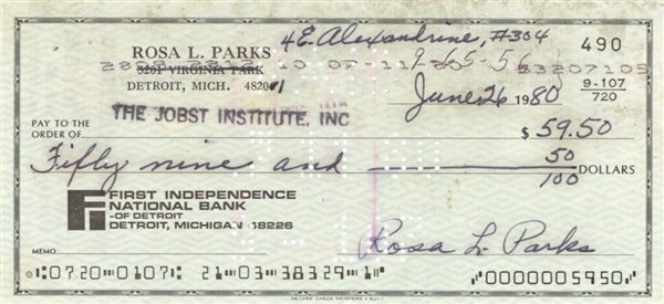 Rosa Parks Signed & Hand Written 1980 Personal Bank Check (Beckett/BAS)