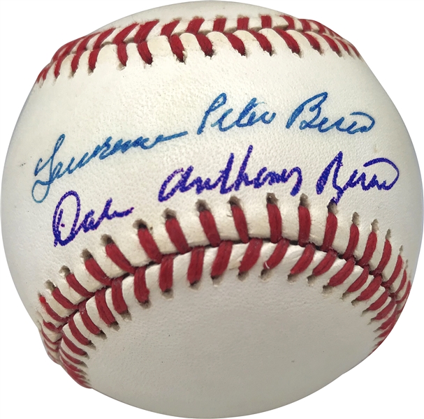 Yogi Berra & Dale Berra Dual Signed Full Name OAL Baseball (JSA)