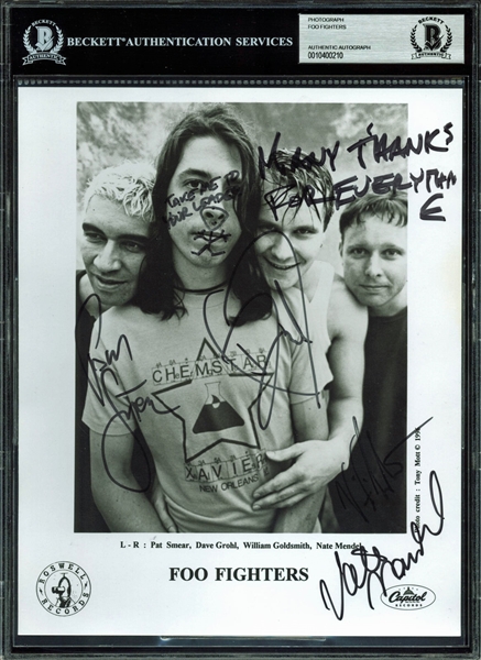 Foo Fighters Rare Group Signed 8" x 10" Publicity Photo w/Original Lineup (BAS/Beckett Encapsulated)