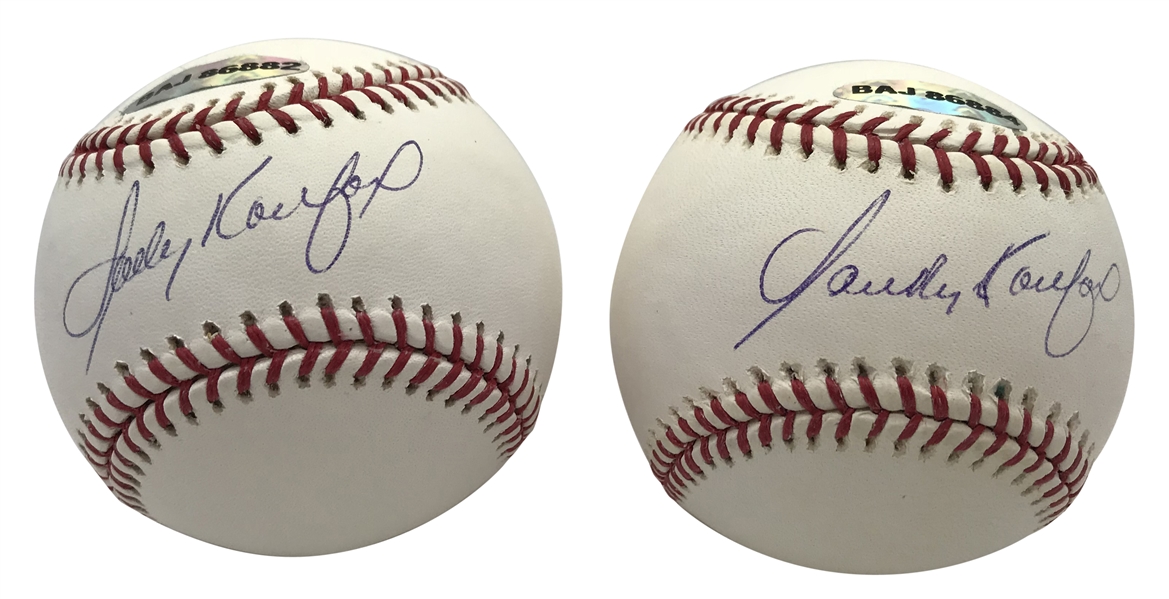 Sandy Koufax Lot of Two (2) Near-Mint Signed OML Baseballs (MLB & Upper Deck)