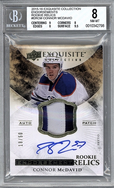 2015 Upper Deck Exquisite Collection Connor McDavid Signed Rookie Card - BGS 8 w/ 10 Auto!