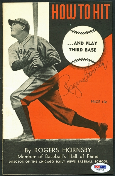 Rogers Hornsby Signed "How to Hit...And Play Third Base" Instructional Booklet (PSA/DNA)
