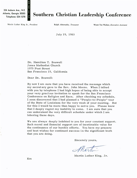 Martin Luther King Jr. Signed 1963 Personal Letter w/ Direct Civil Rights Content! (BAS/Beckett)