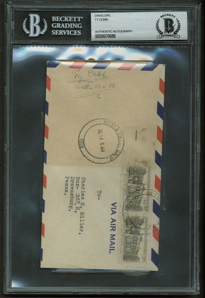 Ty Cobb Signed 1956 Original Envelope (Beckett/BAS Encapsulated)