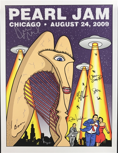 Pearl Jam Group Signed Original 2009 Chicago Poster w/ 5 Signatures (Beckett/BAS Guaranteed)