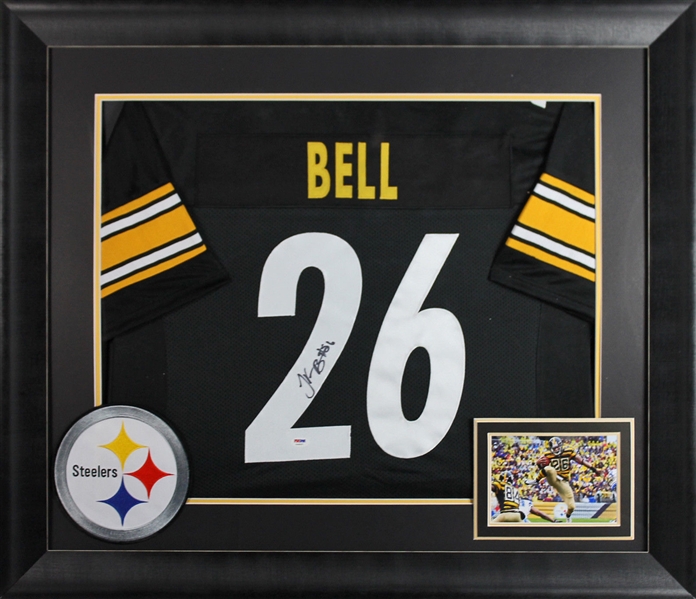 LeVeon Bell Signed Steelers Jersey in Custom Framed Display (PSA/DNA)