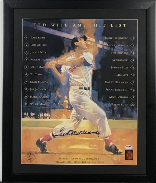 Ted Williams Signed Limited Edition "Hit List" Framed Lithograph (PSA/DNA)