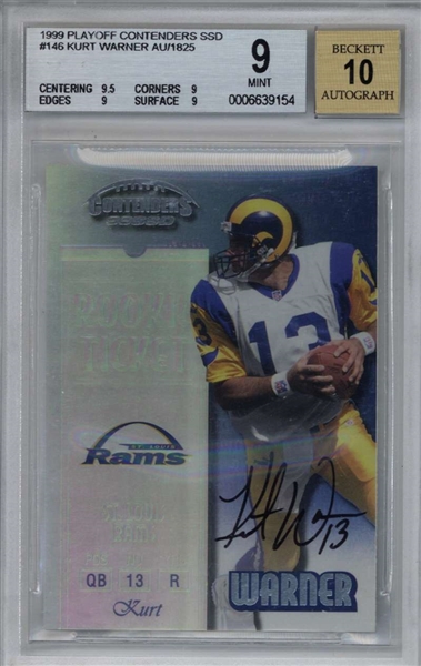 1999 Playoff Contenders Kurt Warner Signed Card #146 (BGS Graded 9 w/ 10 Auto)