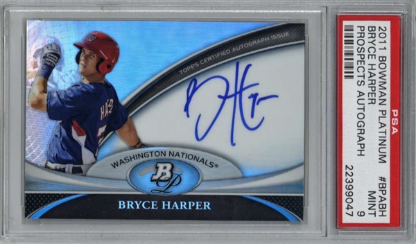 Bryce Harper Signed 2011 Bowman Platinum Prospects Card - PSA Graded MINT 9!