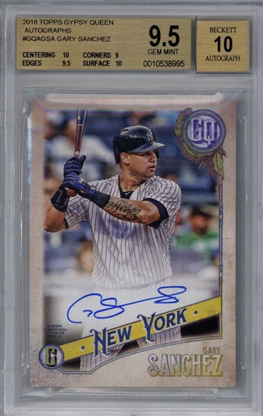 Gary Sanchez Signed 2018 Topps Gypsy Queen Card - BGS 9.5 w/ 10 Auto