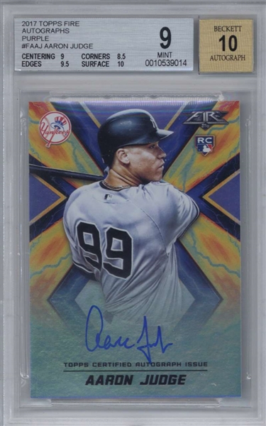 Aaron Judge Signed 2017 Topps Fire Autographs Purple Rookie Card - BGS 9 w/ 10 Auto