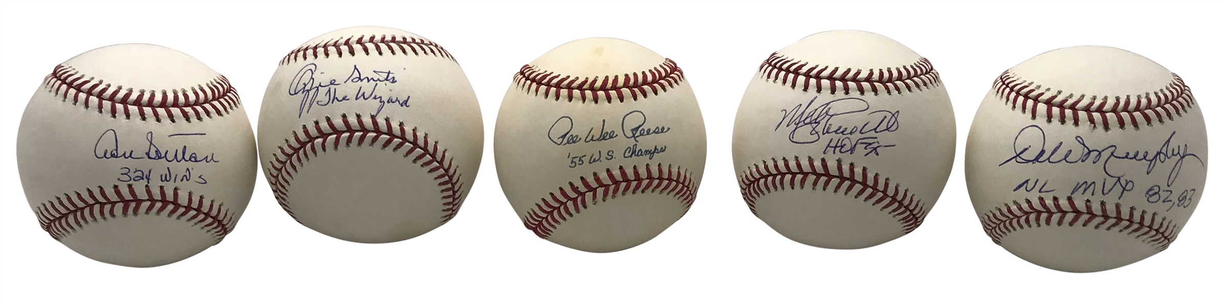 Lot of Nine (9) MLB Legends Single Signed & Inscribed Official Baseballs (PSA/DNA, JSA & MLB)