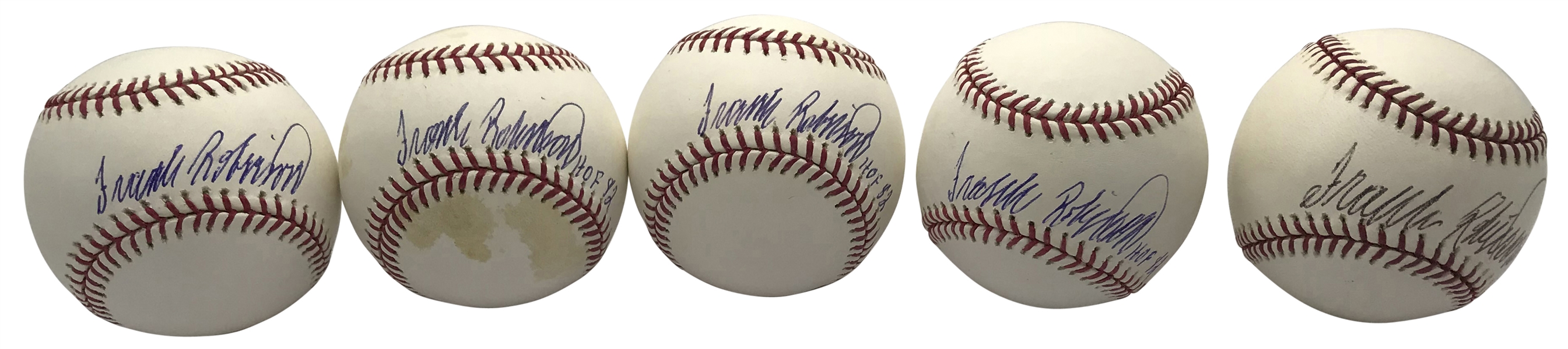 Lot of Nine (9) Frank Robinson Signed OML Baseballs Some w/ Inscriptions! (PSA/DNA & Steiner)