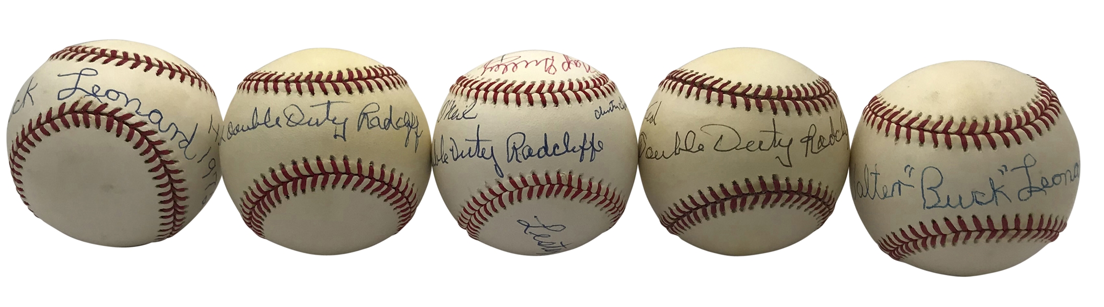 Lot of Five (5) Negro League Greats Signed Baseballs w/ Leonard, Radcliffe & Others (Beckett/BAS Guaranteed)