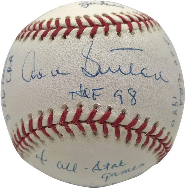 Don Sutton Signed & Inscribed Career Stat OML Baseball (Reggie Jackson & Beckett/BAS Guaranteed)