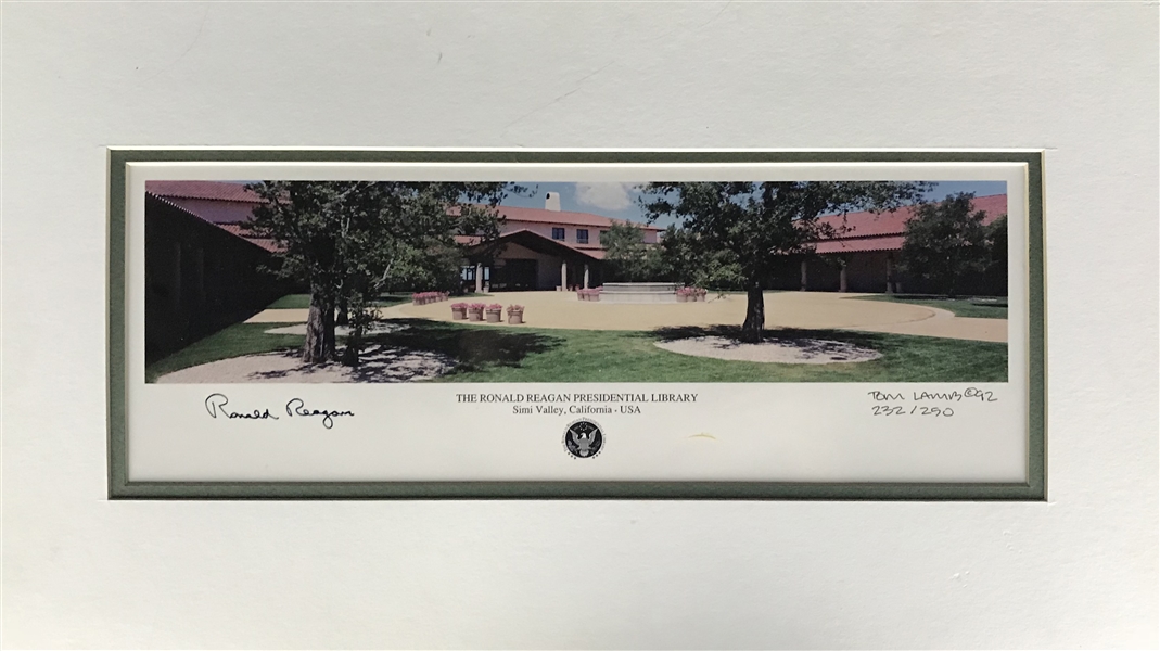 Ronald Reagan Signed Simi Valley Presidential Library Matted Display (Beckett/BAS Guaranteed)