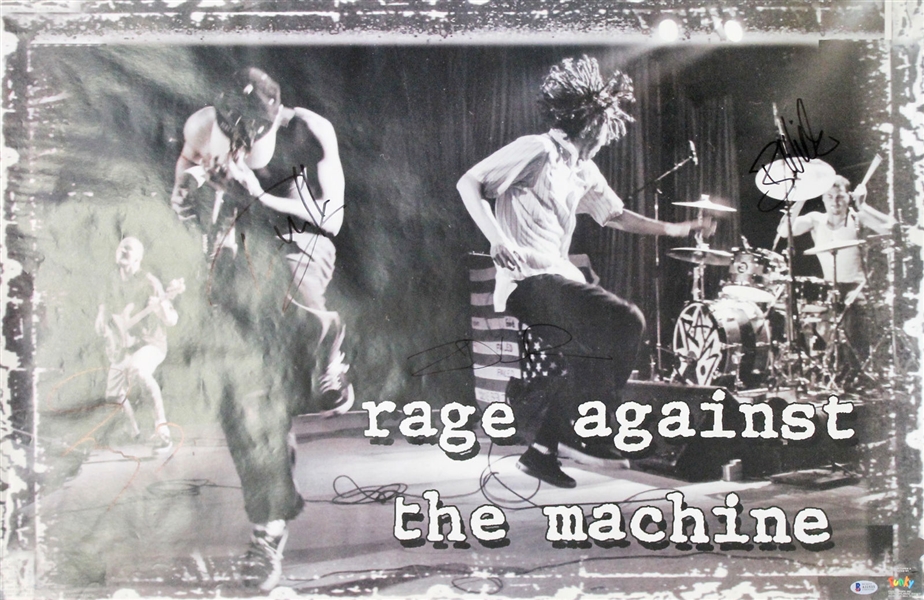 Rage Against the Machine Group Signed 22" x 36" Poster (BAS/Beckett)