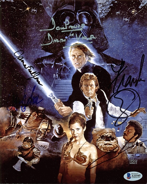 Return of the Jedi Cast Signed 8" x 10" Color Photo Signed by Prowse, Jones, Fisher, Lucas, and Oz (BAS/Backett)