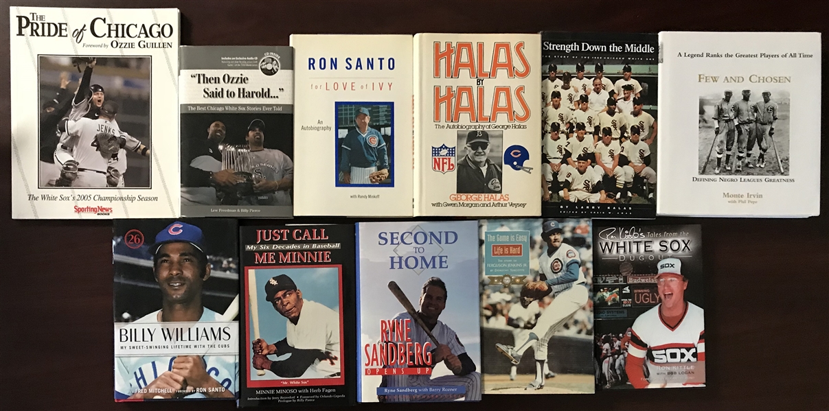 Lot of Eleven (11) Chicago Sports Related Signed Books w/ Halas, Santo & Others (Beckett/BAS Guaranteed)