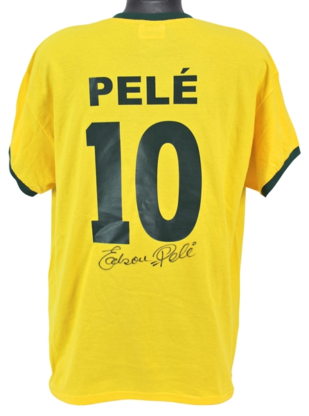 Edson Pele Signed Brazilian Soccer Jersey with RARE Full Autograph (PSA/DNA)