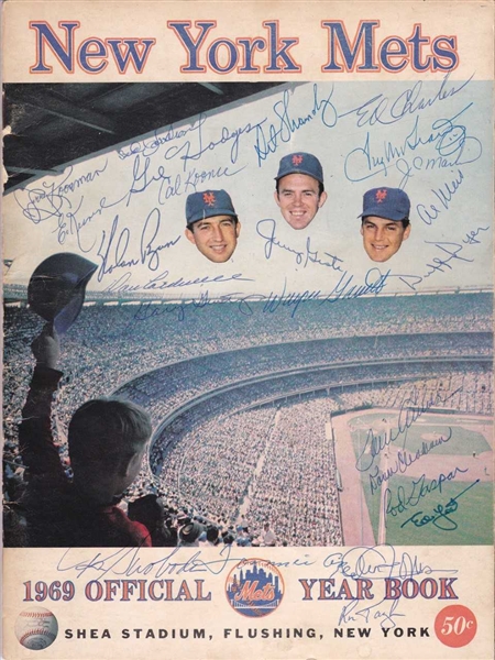 1969 W.S. Champion New York Mets Team Signed Official Yearbook (JSA)
